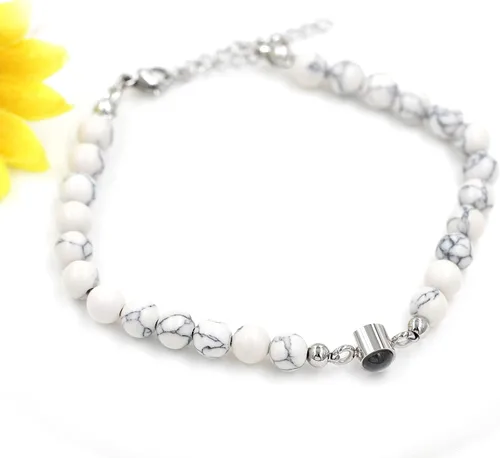 Vista 5 de Pulsera de proyección con texto en inglés "I Love You" en 100 idiomas para esposa, novia, ágata negra mate o piedra turquesa blanca para hombres
