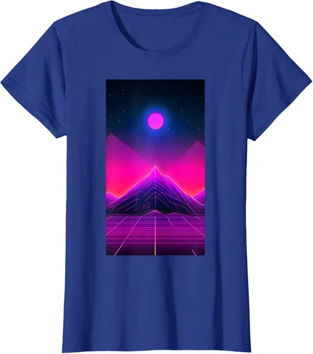 Vista 7 de Retrowave Mountain 80s Vaporwave Synthwave T-Shirt Negro