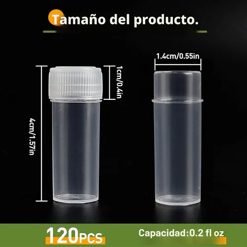 Vista 2 de 120 botellas de plástico de 0.2 fl oz para almacenamiento de viales, mini estuche de almacenamiento transparente con tapa, recipiente