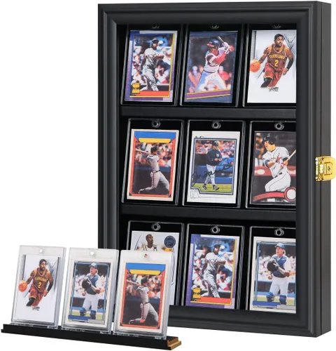 Vista 15 de Verani Vitrina para Tarjetas de Béisbol Deportivo - 8 Marcos de Tarjeta Graduados - Vista Cristalina Clara, Protección UV, Gabinete de Pared Negro