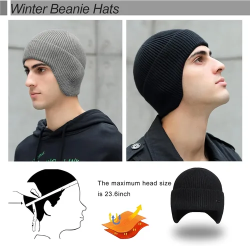 Vista 19 de Gorros de invierno para hombre, para exteriores, elásticos, de punto, con orejeras, resistentes al viento