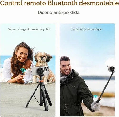 Vista 4 de K&F Concept Trípode magnético para selfie de 63 pulgadas, soporte ligero para teléfono celular con control remoto inalámbrico, compatible con iPhone