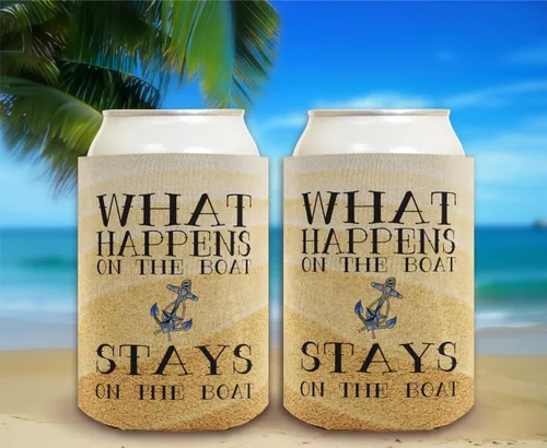 Vista 6 de Funny Can Drink Thermocooler What Happens On Boat Stays Boating Gift 6-Pack Can Drink Sleeves