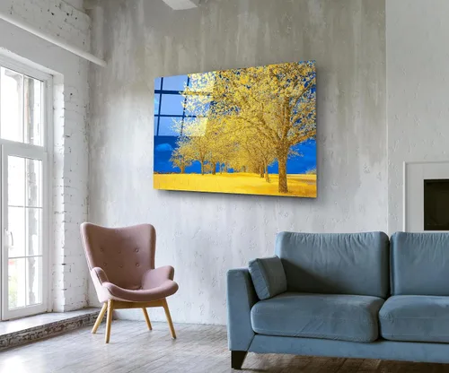 Vista 3 de Arte abstracto de la pared de la naturaleza árboles en campo campo vidrio lienzo impresión Dualidad arte acento moderno dormitorio decoración