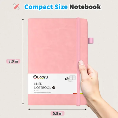 Vista 2 de Oucaru Cuaderno rayado, paquete de 8, 180 páginas, diarios A5 para escribir, papel grueso de 100 GSM, cuadernos pequeños diarios para mujeres