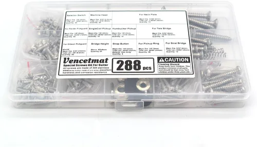 Vista 6 de Kit de tornillos de guitarra Vencetmat de acero inoxidable 304, piezas de luthier para Tele/Strat/SQ, interruptor, afinador, cabeza de máquina Negro