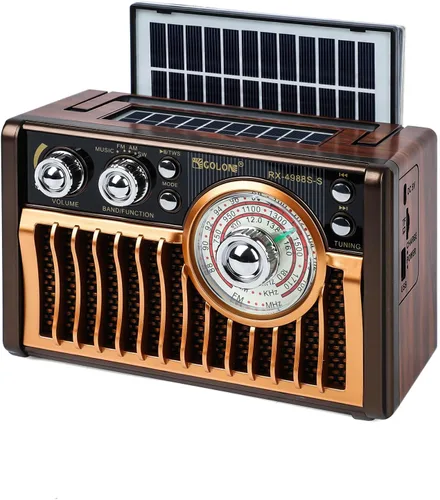 Vista 8 de Radios AM FM portátiles, radios retro con altavoces de alta potencia, compatible con alimentación USB y carga de paneles solares. Tarjeta TF Café)