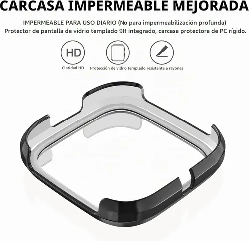 Vista 5 de Tobfit - Protector de pantalla para Fitbit Versa 2 con funda protectora de vidrio templado HD, carcasa rígida de policarbonato de cobertura completa
