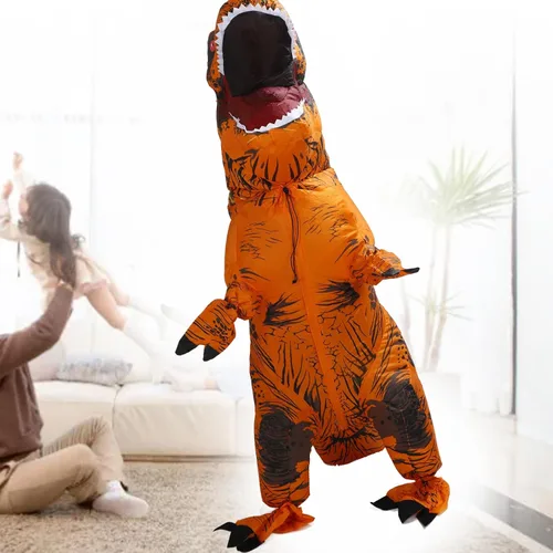 Vista 8 de Disfraz inflable de dinosaurio, disfraz de T Rex para Halloween (marrón)