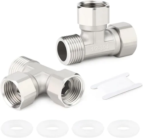 Vista 11 de TAISHER 2 conectores en T movibles flexibles de acero inoxidable 304 de 3 vías y 3 extremos, 1/2 pulgada para pulverizador, válvula en ángulo, brazo