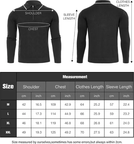 Vista 7 de uideazone Polo de punto para hombre, de manga larga, con cremallera, estilo vintage, ajustado