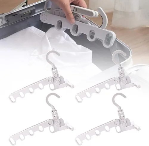 Vista 13 de 2 perchas plegables de viaje, colgador de ropa plegable portátil con 5 agujeros, colgador de ropa montado en la pared, estante de secado plegable