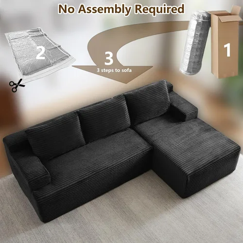 Vista 5 de Sofá modular de 96 pulgadas en forma de L, sofá modular de 3 asientos, sofá modular de pana de espuma viscoelástica sin hueso para sala de estar