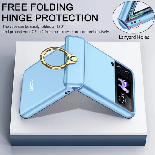 Vista 6 de Miimall Funda para Samsung Galaxy Z Flip 4 con soporte de anillo, funda para Galaxy Z Flip 4 con protección magnética de bisagra + protector