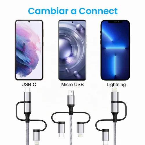 Vista 5 de Cable de carga múltiple [paquete de 2 unidades de 6 pies] 3 en 1, cable de carga USB trenzado de nailon para múltiples dispositivos