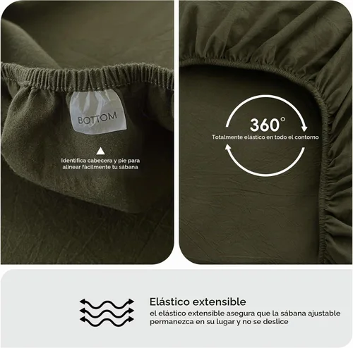 Vista 4 de MooMee Sábana bajera ajustable de solo 100% algodón lavado con textura parecida al lino, transpirable, duradera, suave, cómoda, bolsillo profundo