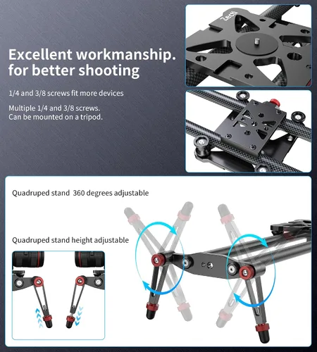 Vista 9 de Zecti Estabilizador de cámara deslizante de 16 "/40 cm Carril de fibra de carbono ajustable para cámara DSLR Video Movie Fotografía Videocámara