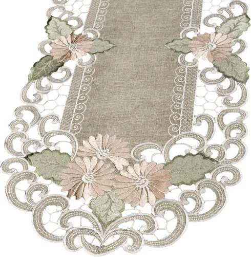 Vista 6 de LINENS ART AND THINGS - Camino de mesa bordado con margaritas doradas, flor con leche, bufanda (16 pulgadas de ancho x 70 largo)