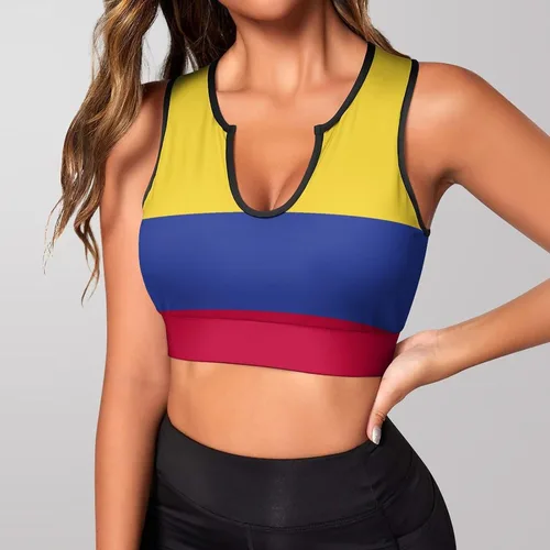 Vista 2 de Adugen Origei Ropa de yoga con estampado de bandera dominicana, sujetador de yoga, camiseta sin mangas, sujetador deportivo, bandera dominicana