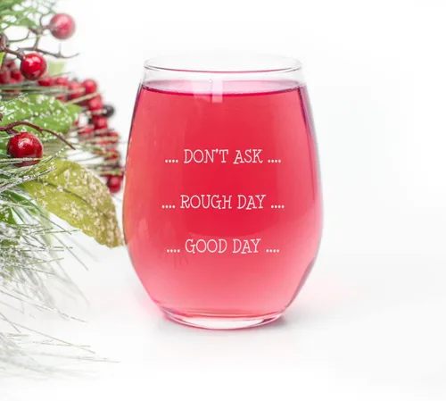 Vista 2 de HTDesigns Copa de vino con texto en inglés "Don't Ask Stemless" - Regalo para el mal día - Refranes de copas de vino - Bonita copa de vino - Copa