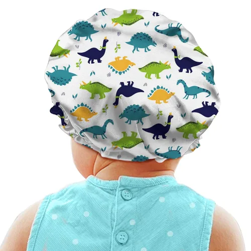 Vista 2 de Babrukda Gorro de satén para dormir, gorro de noche para niños, Dinosaurio