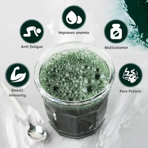 Vista 2 de Espirulina en polvo orgánica, 32 onzas, certificado USDA, 100% puro y natural, sin OMG, sin gluten, desintoxicante y potenciador de energía, rico