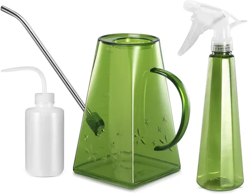Vista 9 de Goowin - Regadera para plantas de interior, boquilla larga, regadera pequeña de 47 oz para interior con botella de espray adicional de 16 oz y Azul