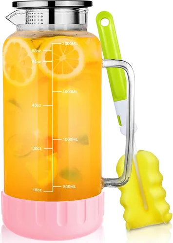 Vista 10 de Aofmee Jarra de vidrio de 68oz con tapa y mango para nevera, silicona gris