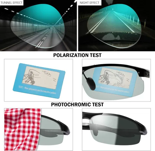 Vista 5 de Gafas de sol polarizadas fotocrómicas para hombre, gafas de seguridad fotocrómicas para mujeres, gafas de visión nocturna, UV400, deportes al aire