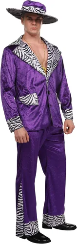 Vista 7 de Maxim Party Supplies Disfraz de jugador adulto Mack Daddy Hustler traje de terciopelo incluye sombrero, chaqueta de traje, pantalones, cadena dorada