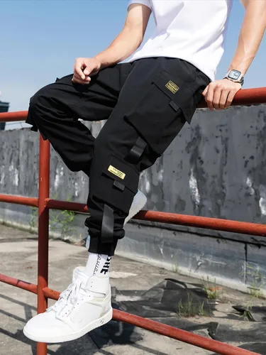 Vista 3 de Streetwear - Pantalones de hip hop, pantalones cargo deportivos, casuales, deportivos, para hombres, parejas, mujeres, unisex