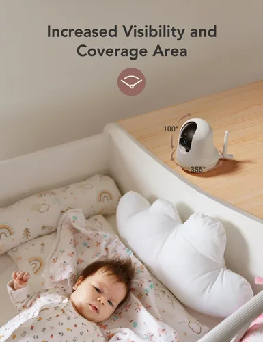 Vista 2 de nooie Monitor de bebé con cámara, monitor de video para bebés de 5 pulgadas con batería recargable de 10 horas, HD 720P y visión nocturna, canción