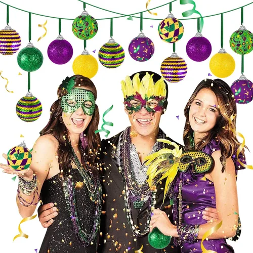 Vista 7 de 16 adornos de bolas de Mardi Gras