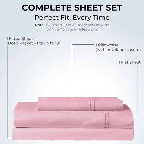 Vista 3 de Sábanas de Cama de Algodón 100% Natural Juego de Sábanas Twin de Tejido Satinado de Una Sola Capa de 500 TC Ropa de Cama Sólida Suave