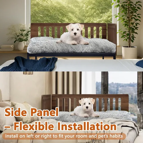 Vista 5 de Beside - Cama para perro, 2 paneles de altura ajustable, marco de cama de metal para perros de 25.5 x 18 pulgadas con cojín, tamaño mediano