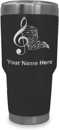 Vista 106 de LaserGram Vaso aislado al vacío de 20 onzas, notas musicales, grabado personalizado incluido (negro)