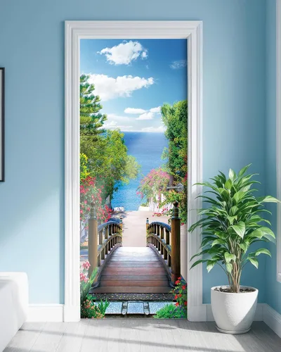 Vista 5 de FLFK Papel tapiz autoadhesivo extraíble para puerta de mar, 30.3 pulgadas de ancho x 78.7 pulgadas de largo, dividido en dos piezas
