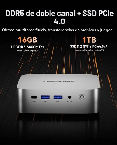 Vista 5 de ACEMAGIC Mini Pc Gaming Ryzen 7 H255 16GB 6400MT/s RAM 1TB SSD