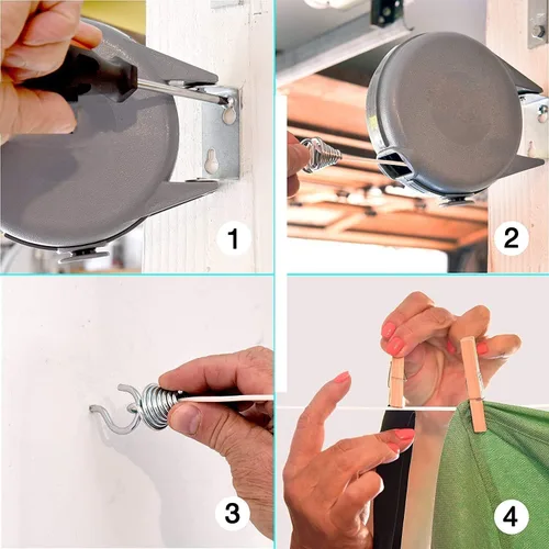 Vista 3 de Tendedero retráctil para interiores y exteriores, resistente para montaje en pared, para ropa húmeda y seca, 40 pies de espacio de secado, fácil