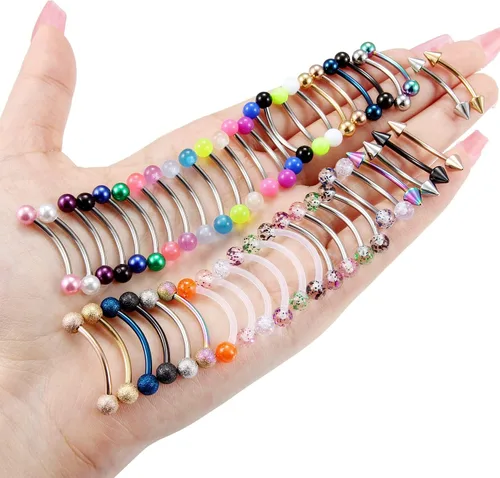 Vista 4 de Yaalozei 48 anillos de lengua de acero quirúrgico curvo para pezones y pezones de acero quirúrgico con forma de ojos de serpiente, para mujeres