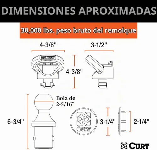 Vista 2 de CURT 60618 Kit de enganche de cuello de cisne con sistema de disco OEM, 30K, bola de 2-5/16 pulgadas, se adapta a Select Ram 2500, 3500 Fits 2013
