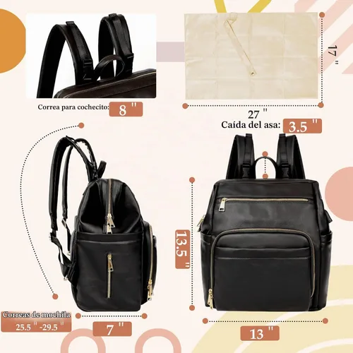 Vista 6 de Omanmoli - Bolsa de pañales de cuero grande para bebé, bolsa de viaje Negro