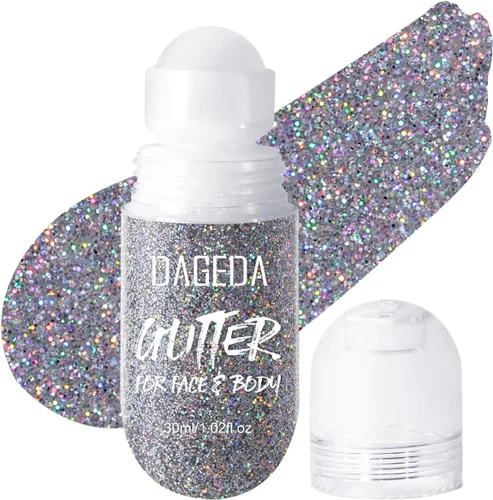 Vista 8 de DAGEDA Gel de purpurina corporal, purpurina facial enrollable para maquillaje de sirena, accesorios para festivales, rave, gel holográfico
