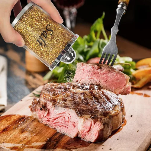 Vista 7 de Juego de saleros y pimenteros de cristal con bandeja, decoración de casa de diamantes triturados de cristal brillante para cocina, tarro de sal