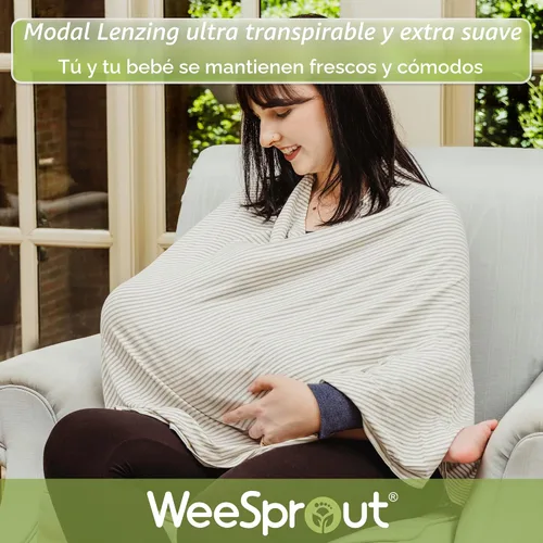 Vista 3 de WeeSprout Manta de Lactancia para Amamantar, Poncho de Lactancia Suave y Transpirable, Inserción para el Cuello para Vista Manos Libres, Manta