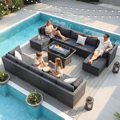 Vista 55 de NICESOUL Juego de muebles de patio de ratán extra grande con mesa para fogata de gas y propano, 29.3 pulgadas, respaldo alto, cómodos conversaciones