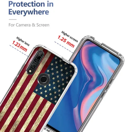 Vista 2 de Funda para Huawei Y9 Prime 2019/Honor 9X/P Smart Z con protector de pantalla de vidrio templado, bonito patrón de bandera transparente para Huawei