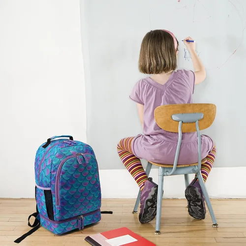 Vista 6 de DIPUG Mochila escolar para niños y niñas, con compartimento para lonchera, Mermaid Scales, Impreso