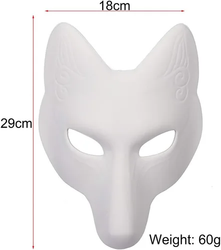 Vista 6 de Himine Máscara de cosplay de zorro blanco DIY, máscara de disfraz de animal para fiesta, 2 piezas
