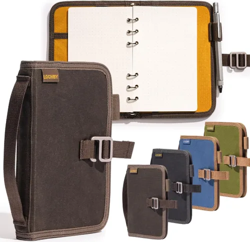 Vista 49 de LOCHBY® Carpeta Field A5 Cubierta de carpeta de 6 anillas Lona encerada resistente al agua Diseño plano Sistema A5 apto para recargar